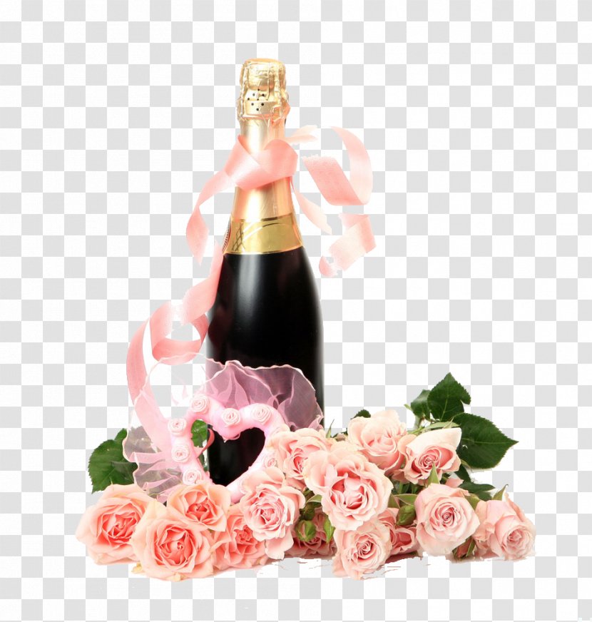 Champagne Flower Bouquet Bottle Clip Art - Photography - Red Wine Transparent PNG