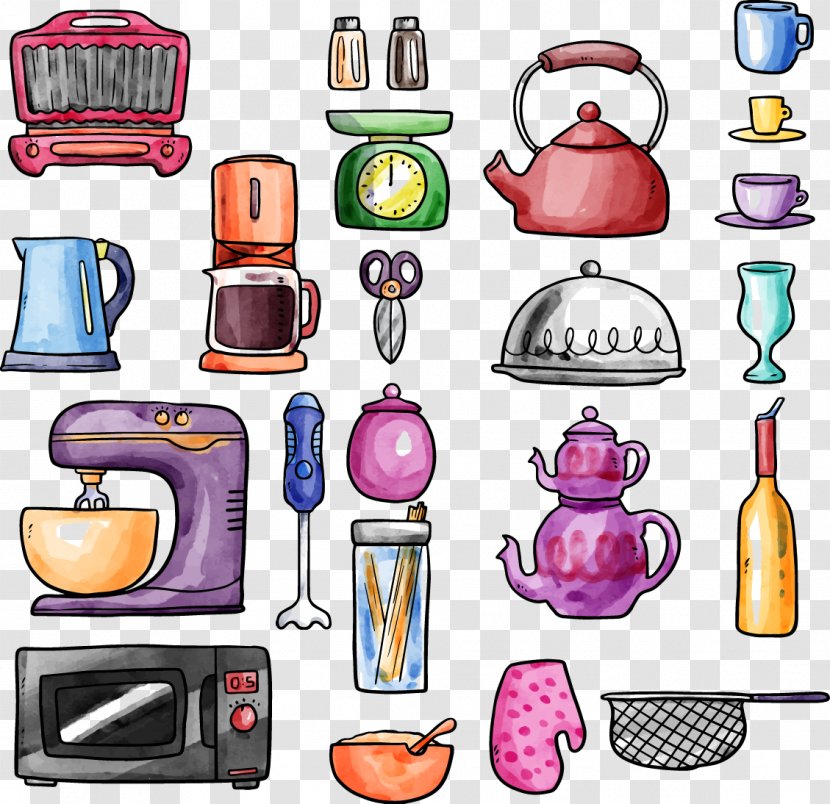 Kitchen Utensil Microwave Oven Cookware And Bakeware Colander - Glass Bottle - Vector Hand-painted Supplies Transparent PNG