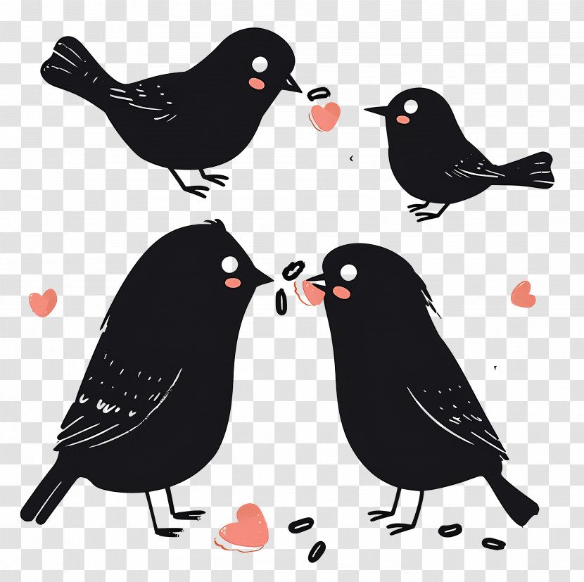 Black Little Birds - Cartoon Birds Sharing Seeds Illustration Transparent PNG
