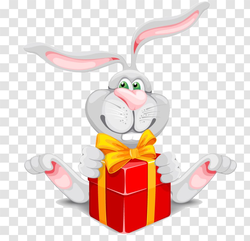 Rabbit Cartoon - Art - The Long-eared Bunny Holding Gift Box Vector Material Transparent PNG