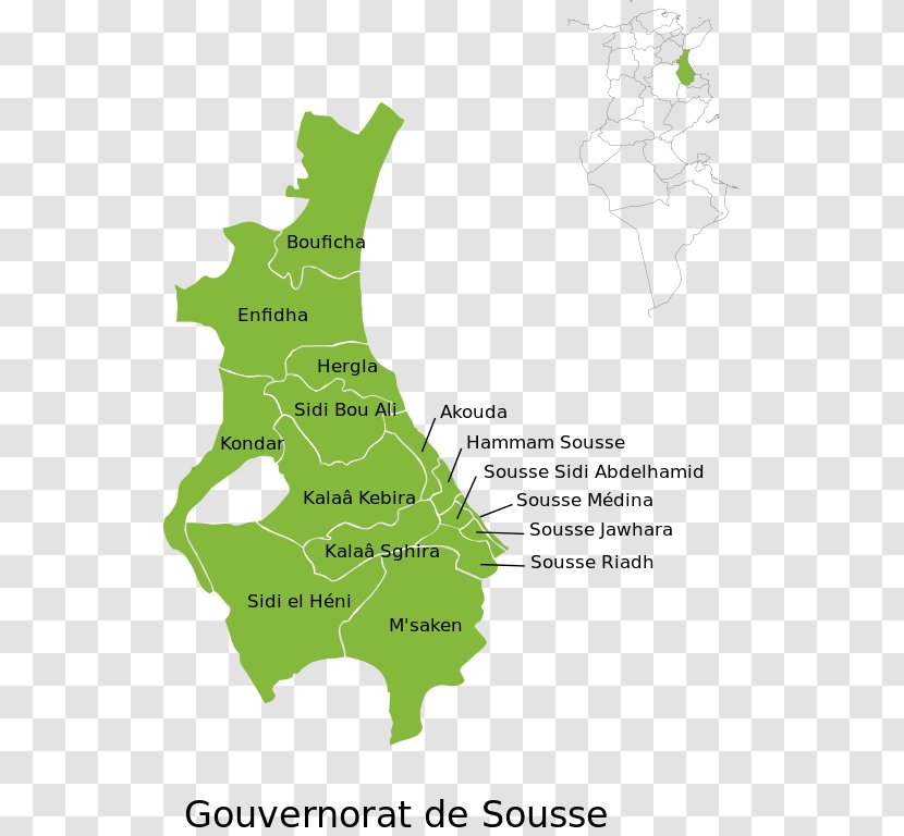 Sousse Governorates Of Tunisia Hergla Chott Meriem Sidi El Hani - Wikipedia - Map Transparent PNG