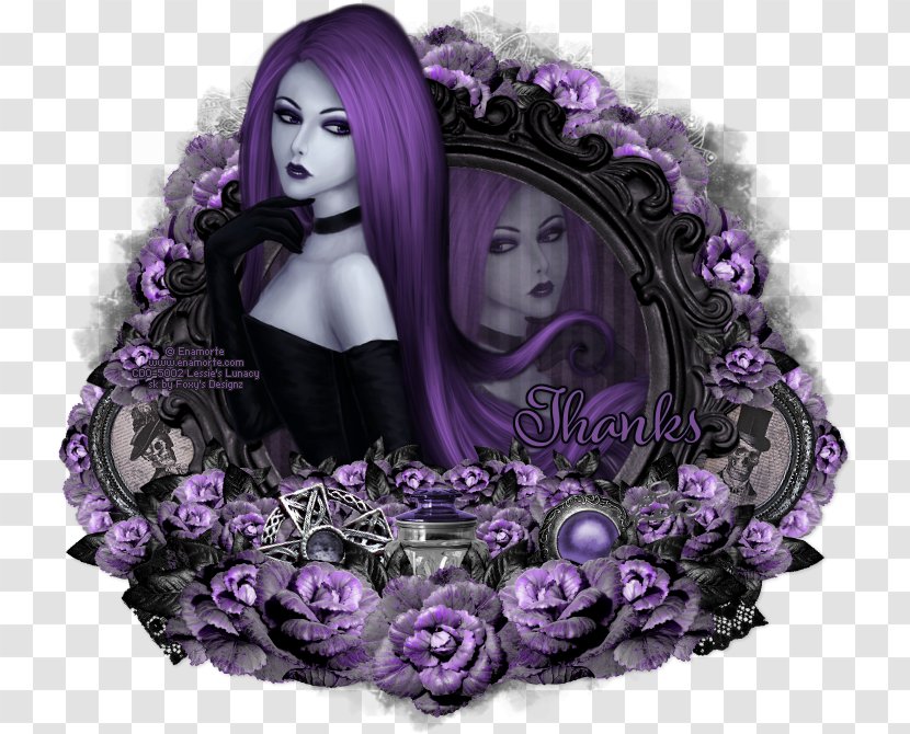 Black Hair - Flower - Purple Dream Transparent PNG