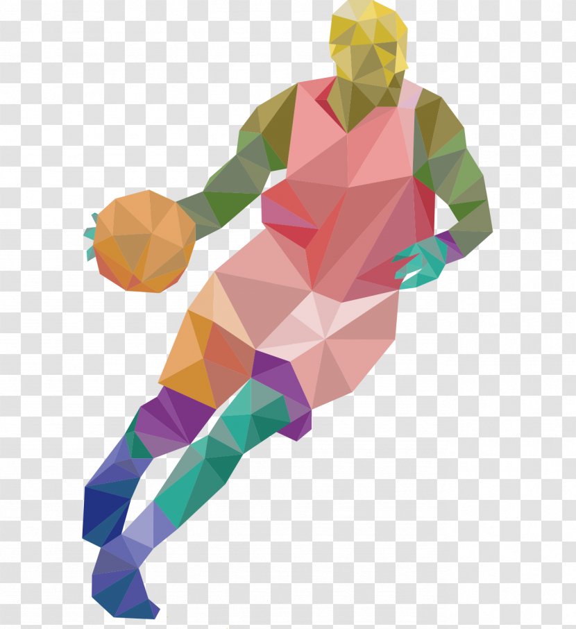 Sport Athlete Low Poly - Art - Geometric Basketball Player Dribbling Posture Transparent PNG