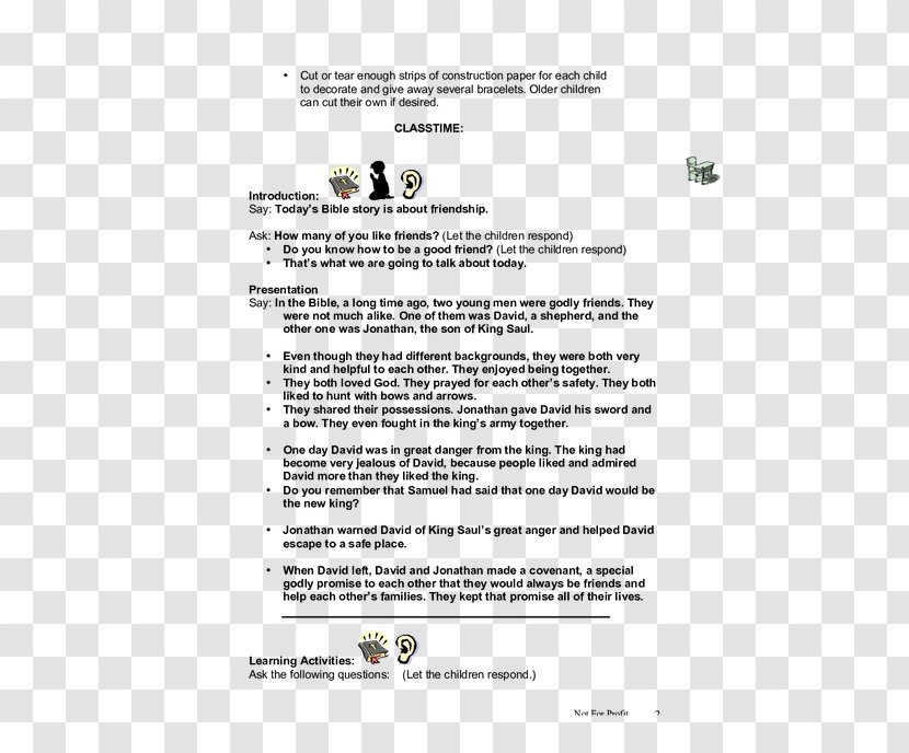 Document Old Testament Bible Story David And Jonathan Child - Preferential Activities Transparent PNG