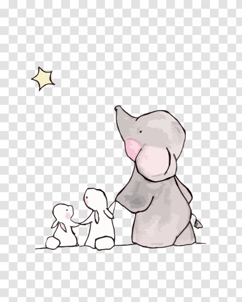 Elephant Rabbit Drawing Child - Flower - Vector Cute And Transparent PNG