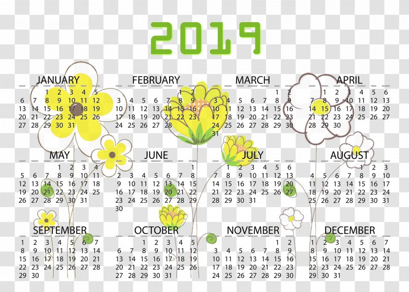Floral Design Line Font Pattern Calendar - Plant - Flowering Transparent PNG