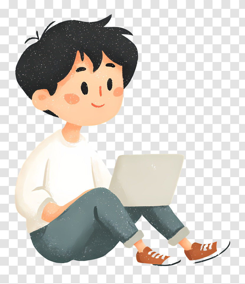 Boy Doing Online Chatting - Cartoon Boy Using Laptop Transparent PNG