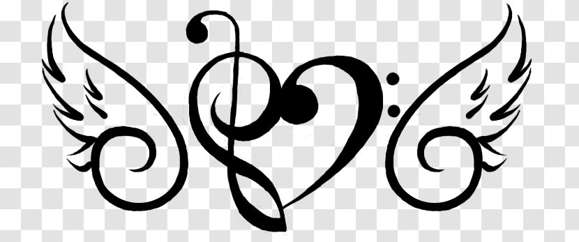 Love Musical Note Clef Sol Anahtarı - Silhouette - Tattoo Wings Transparent PNG