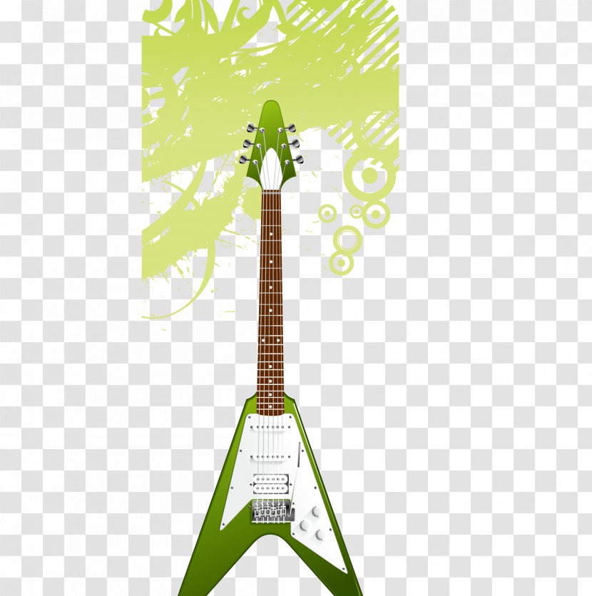 Electric Guitar Musical Instrument - Watercolor - Green And Background Vector Transparent PNG