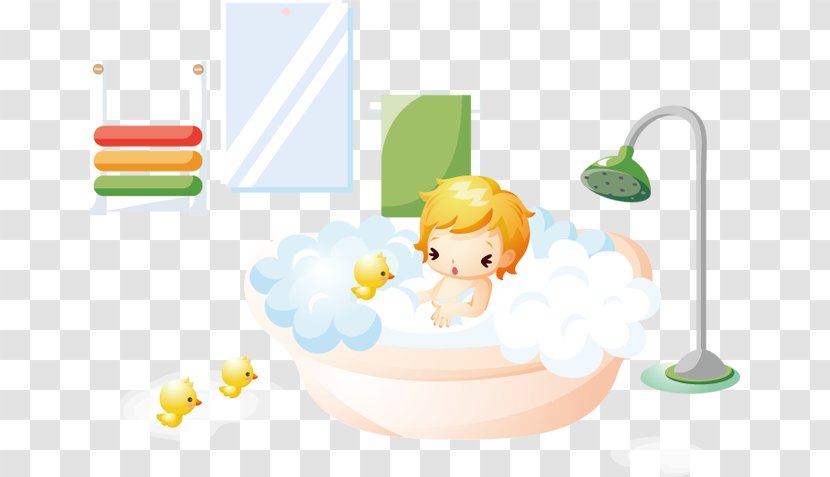 Bathing Child Illustration - Bubble Bath - Cute Cartoon Tubs, Transparent PNG