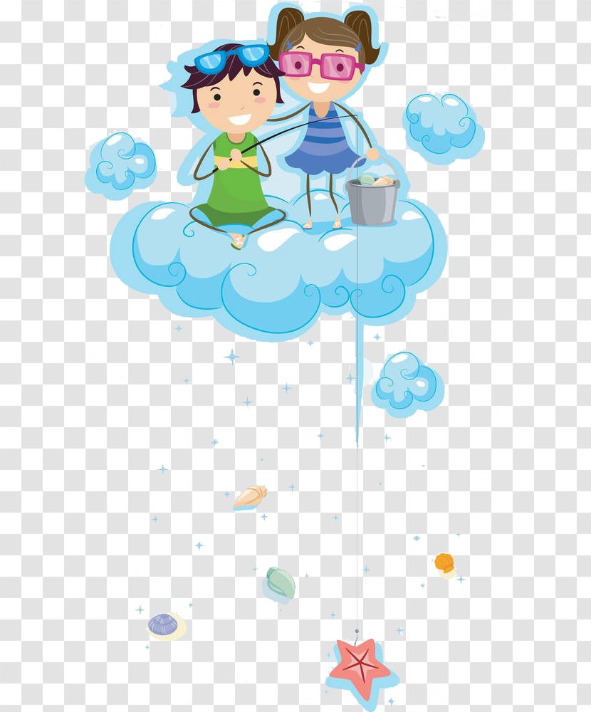 Fishing Rod Child Clip Art - Blue - In The Clouds Above Transparent PNG