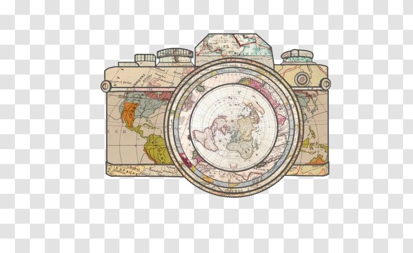 Sticker Decal Travel Drawing Redbubble - Map Camera Transparent PNG