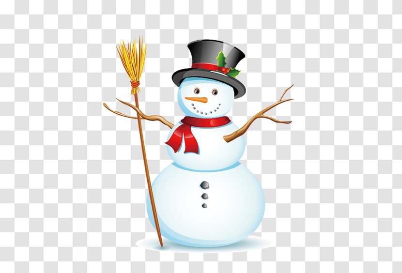 Snowman Christmas Broom Illustration - Cartoon Transparent PNG