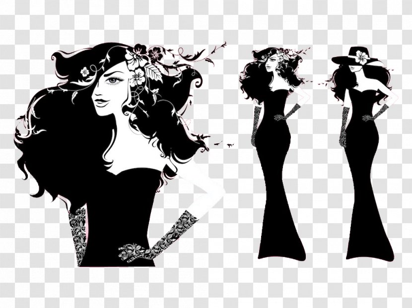 Fashion Illustration Model Female - Drawing - Vector Black And White Transparent PNG