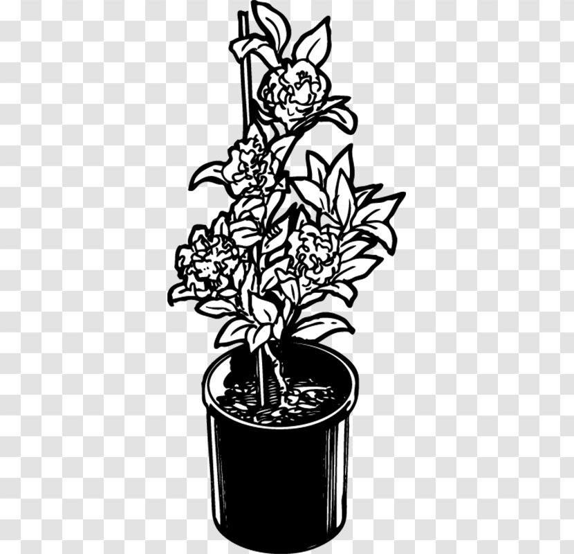 Flowerpot Flowering Plant Font Black - Monochrome - Camellia Sasanqua Transparent PNG