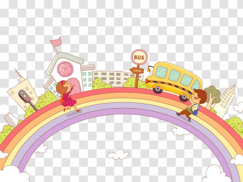 Cartoon First Day Of School Child Wallpaper - Rainbow Bridge Transparent PNG