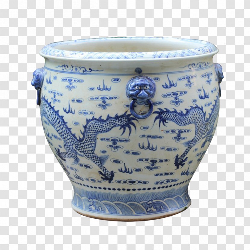 Ceramic Blue And White Pottery Vase Porcelain - Cup Transparent PNG