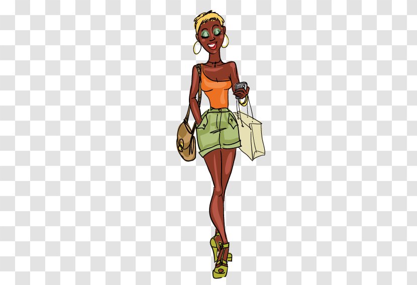 Cartoon African American Woman Illustration - Watercolor - Beautiful Women Wearing Short Skirts Transparent PNG