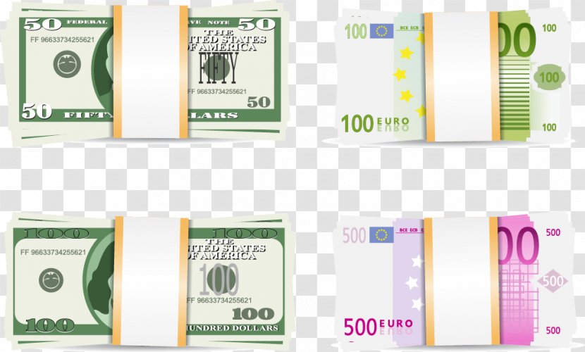 Money Banknote Coin Euclidean Vector - Four Wad Of Foreign Banknotes Illustration Transparent PNG