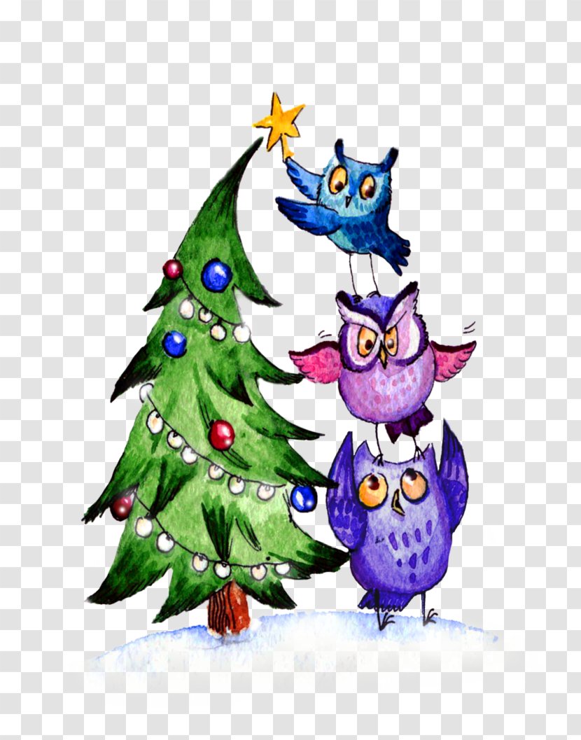 Owl Christmas Tree Bird Ornament - Decoration - Watercolor Transparent PNG