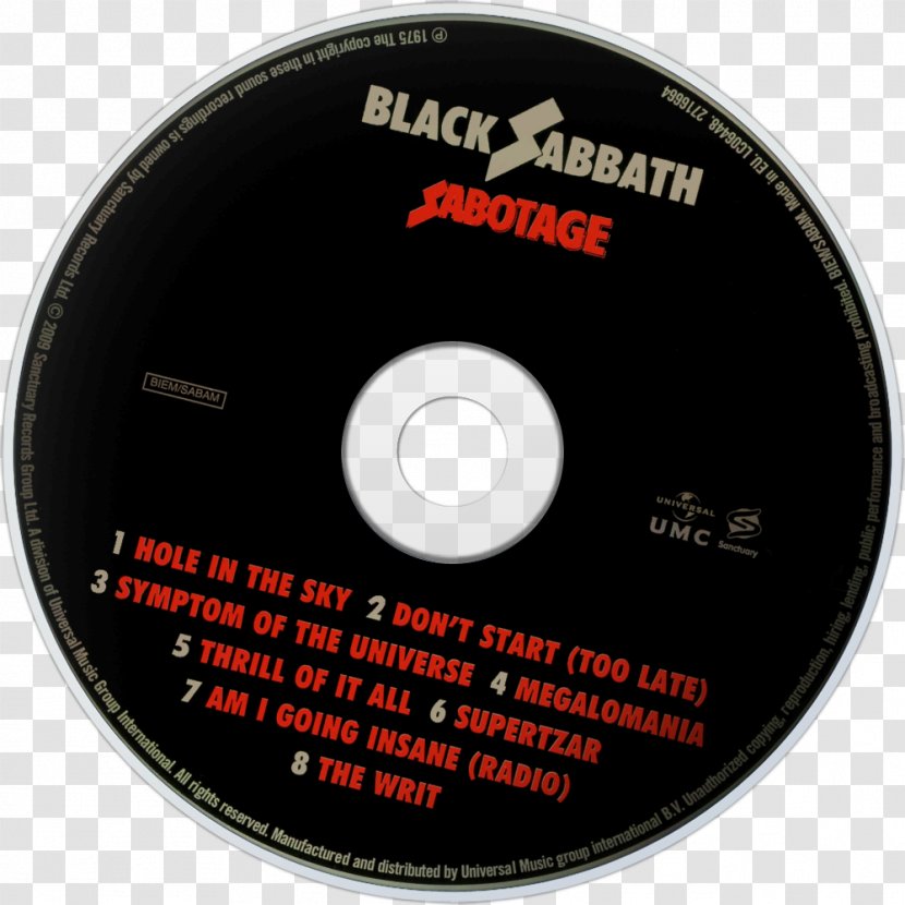 Compact Disc Black Box: The Complete Original Sabbath Album Sabotage - Watercolor - Bloody Transparent PNG
