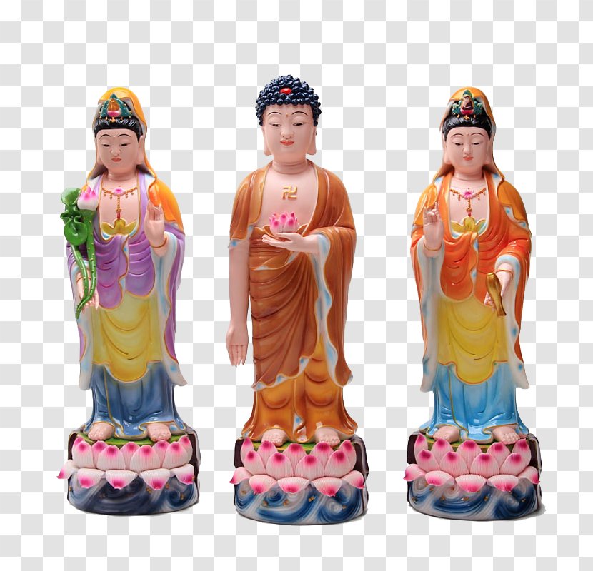 Pottery - Handicraft - Three Painted Statues Of Buddha Transparent PNG
