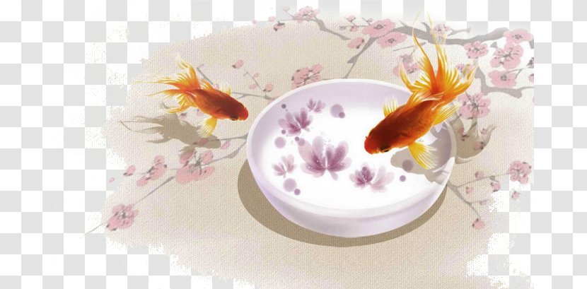 China Chinese Art Painting - Style - Antique Flowers Goldfish Mood Transparent PNG