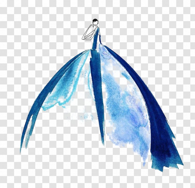 Dress Fashion Drawing Illustrator Illustration - Feather - Wearing Blue Evening Transparent PNG
