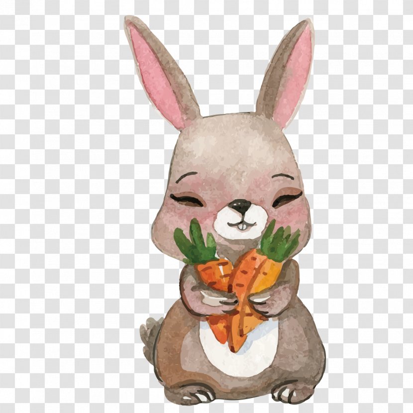 Cartoon Watercolor Painting Illustration - Rabits And Hares - Vector Small Gray Rabbit Transparent PNG