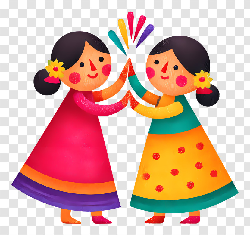 Holi Pichkari - Joyful Dancing Girls In Colorful Dresses Transparent PNG
