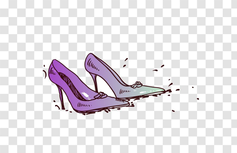 Purple High-heeled Footwear Shoe Drawing - Boot - Hand-painted Heels Transparent PNG