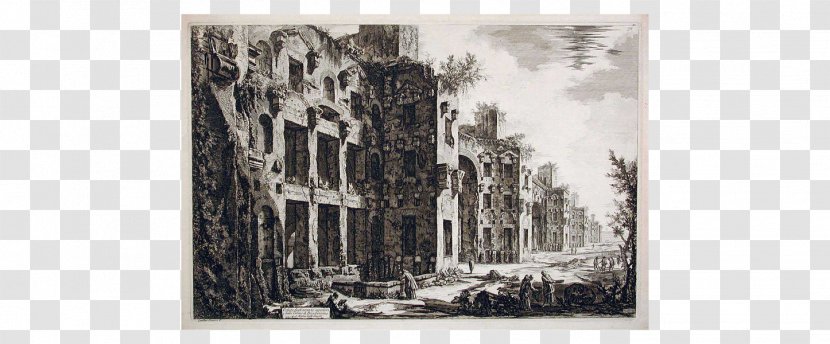 Drawing [Vedute Di Roma] Baths Of Diocletian Architecture Painting - Monochrome Photography Transparent PNG