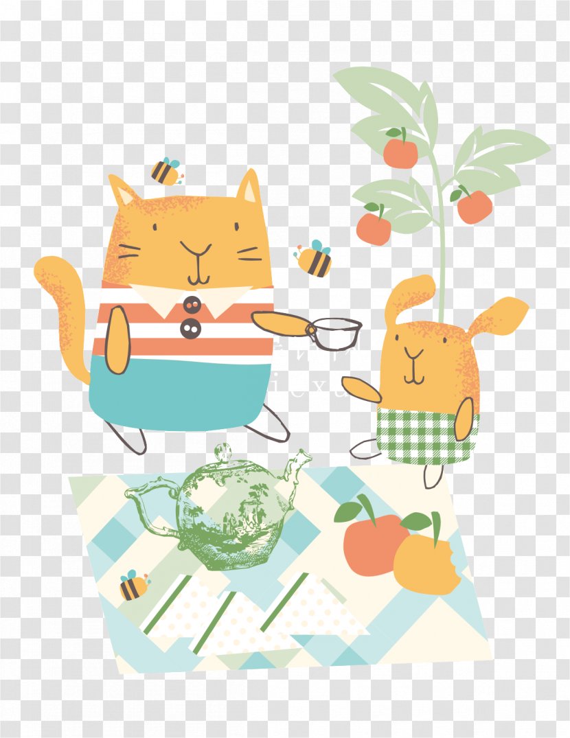 Cartoon Picnic Illustration - Organism - Vector Cat Rabbit Transparent PNG