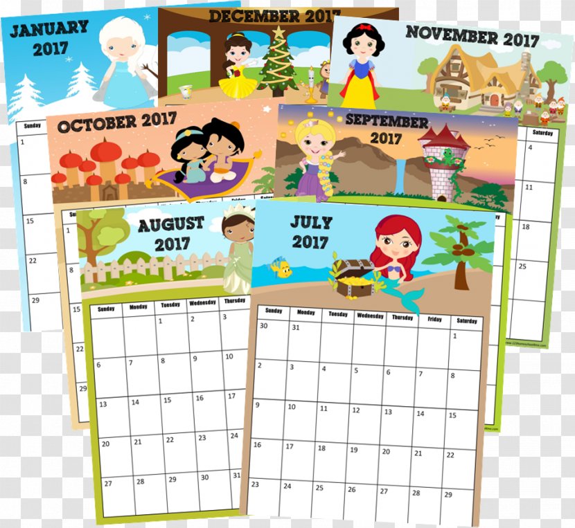 Walt Disney World Princess The Company Calendar - Display Board - Watercolor Transparent PNG