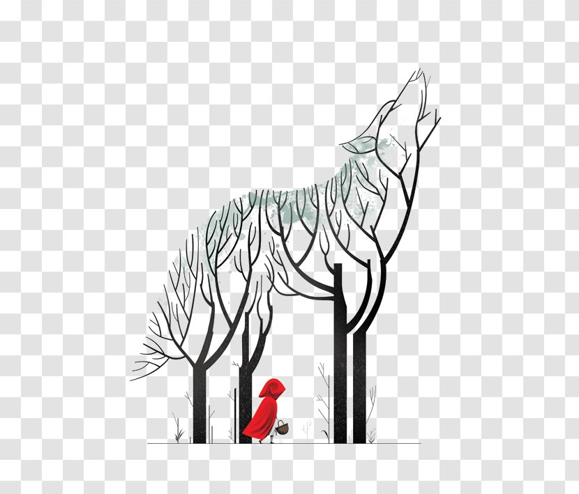 Little Red Riding Hood Gray Wolf Photography Illustration - Free Buckle Elements Transparent PNG