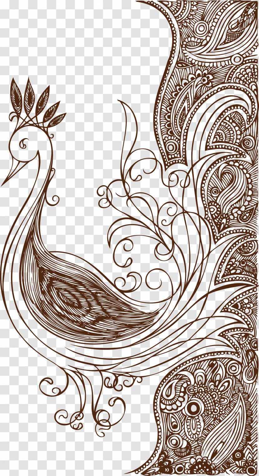 Drawing Floral Design Flower - Peacock Transparent PNG