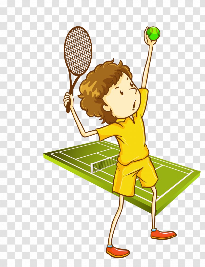 Tennis Cartoon Illustration - Play - Vector Hand Painted Campus Game Transparent PNG