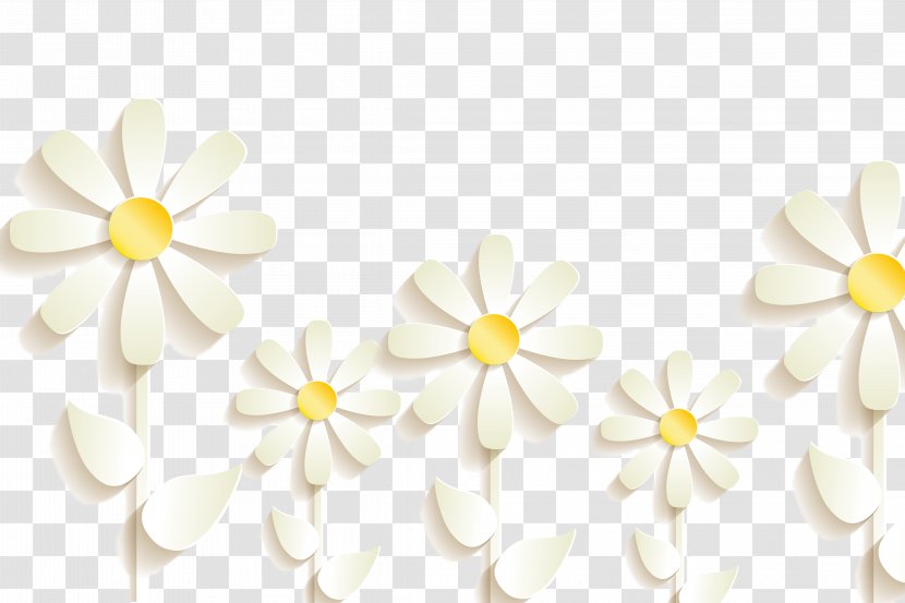 White Embossed Three-dimensional Flowers - Floral Design - Yellow Transparent PNG