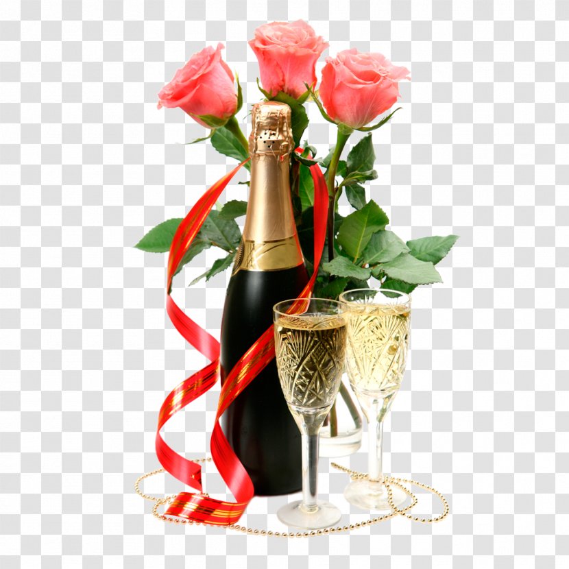 Champagne Rosé Bottle Clip Art - Rose Order - Red Transparent PNG