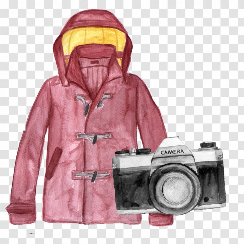 Hoodie T-shirt Clothing Jacket - Raincoat - Red And Camera Transparent PNG