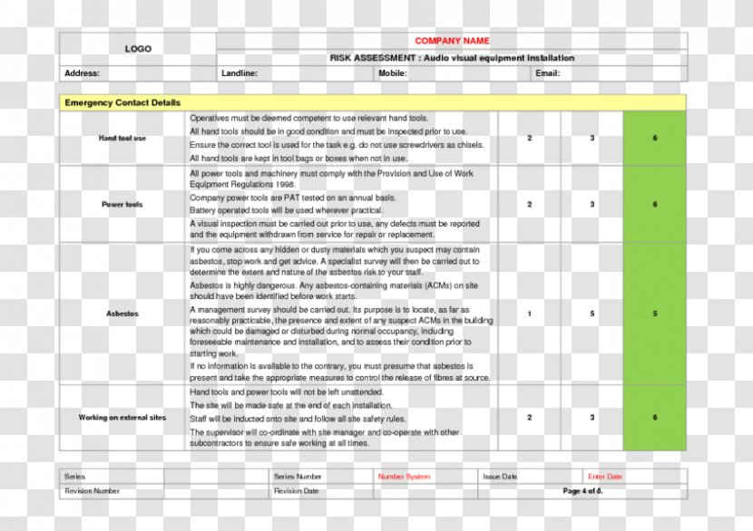 Risk Assessment Hand Tool Operational - Lone Worker - Analysis Transparent PNG