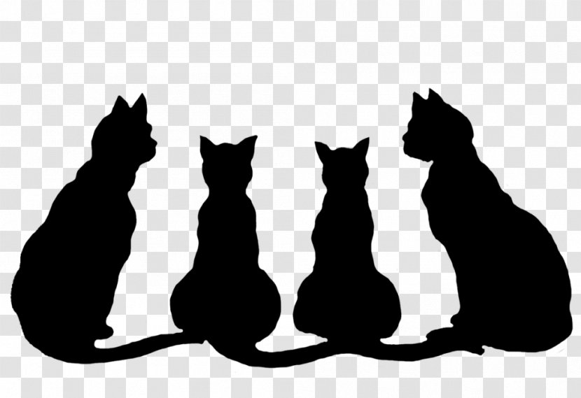 Black Cat Silhouette Small To Medium-sized Cats - Tail Blackandwhite Transparent PNG