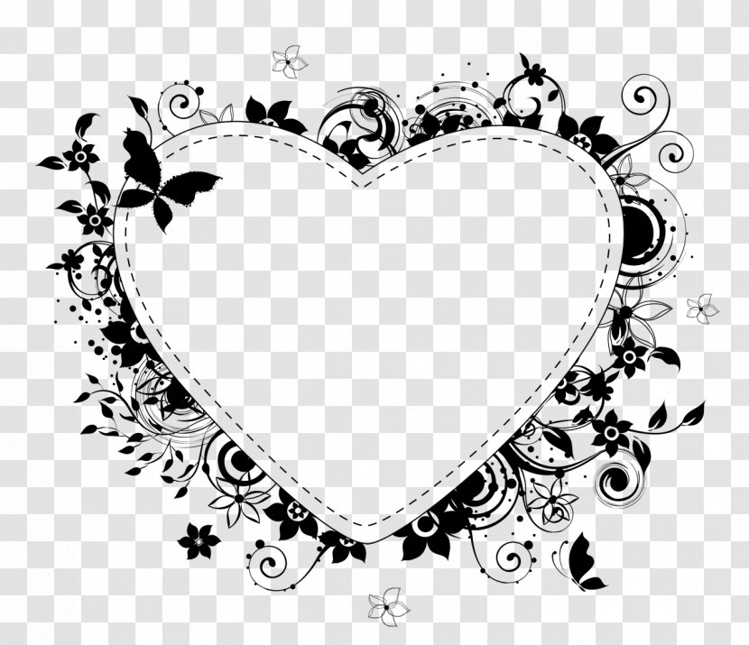 Font Heart Pattern Flower Line Art - Blackandwhite Transparent PNG