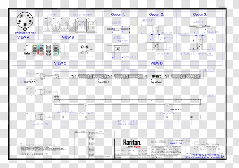 Power Distribution Unit 19-inch Rack Datasheet Screenshot Electrical Drawing - Serial Number Transparent PNG
