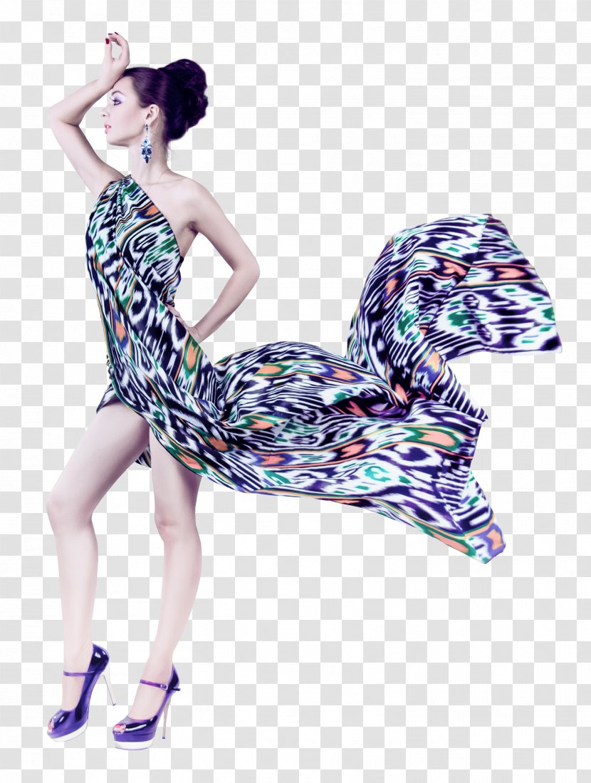Dress Fashion Clothing - Flower - Young Woman In Flying Fabric Transparent PNG