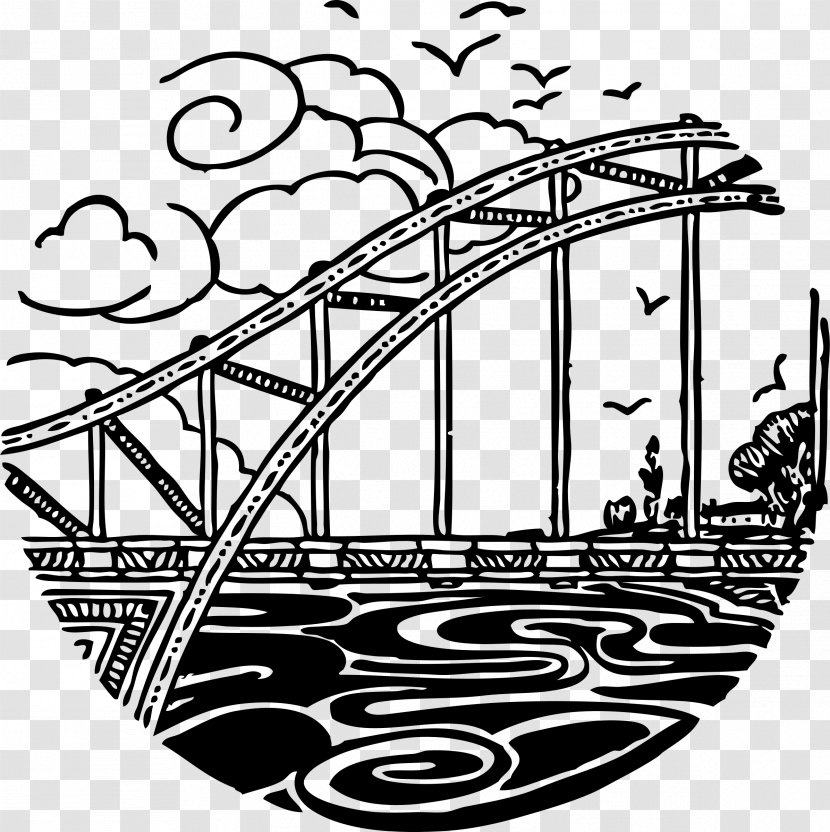 Clip Art - Black And White - River Bridge Transparent PNG
