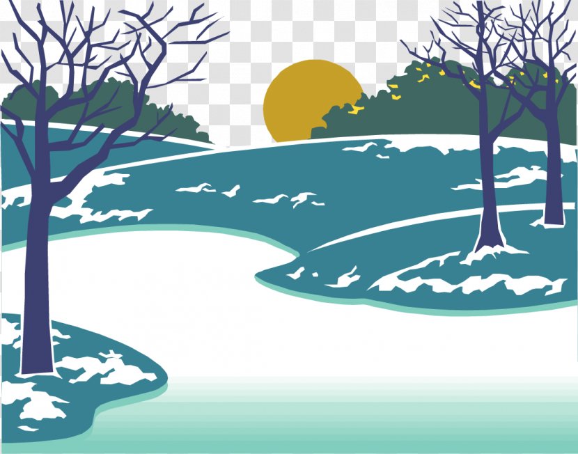 Cartoon Christmas Clip Art - Brand - Vector Painted Snow Under The Sunset Transparent PNG
