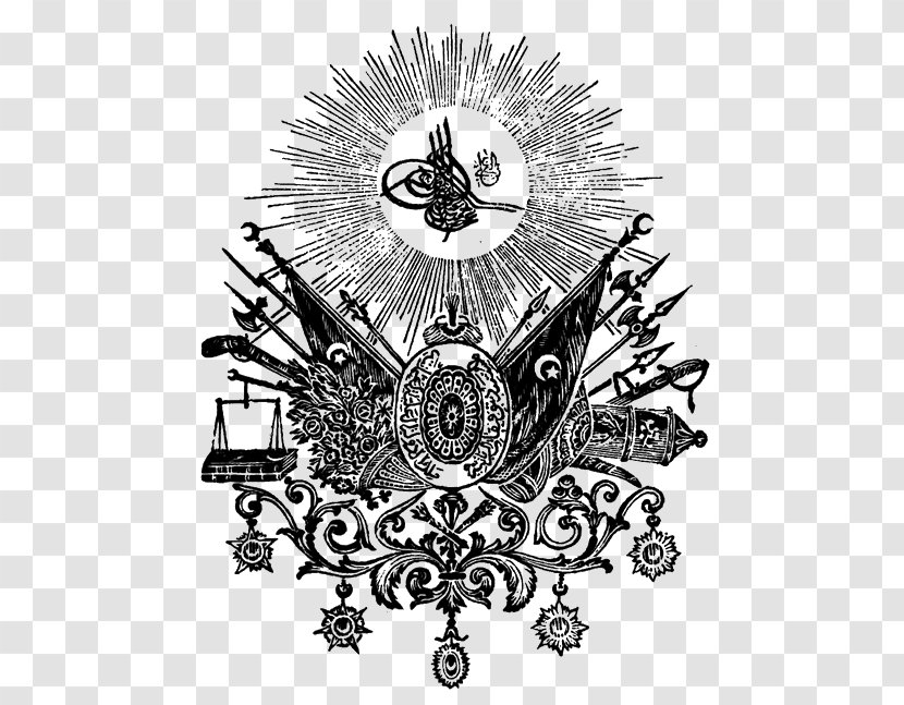 Coat Of Arms The Ottoman Empire Freemasonry Symbol - Black And White Transparent PNG