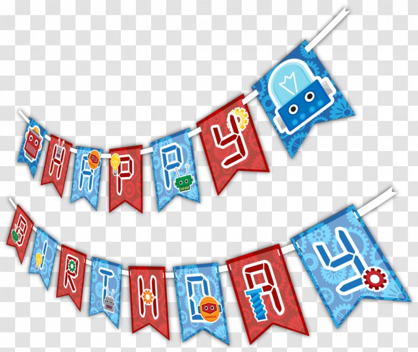 Banner Birthday Party Ribbon Robot Transparent PNG