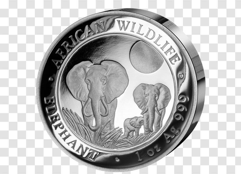 Silver Coin Somalia Proof Coinage - Ounce - Variation Elephant Transparent PNG